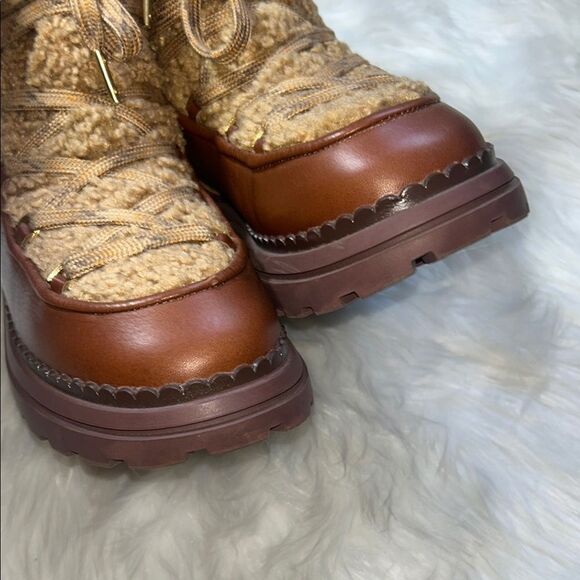 Sam Edelman Orelia Tan Brown Shearling Lace-Up Boots Size 8.5 - Picture 9 of 10